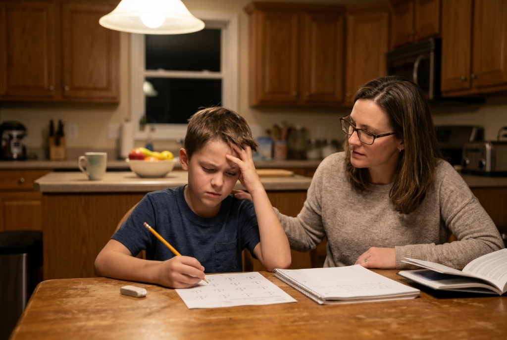 Frustrated student at desk